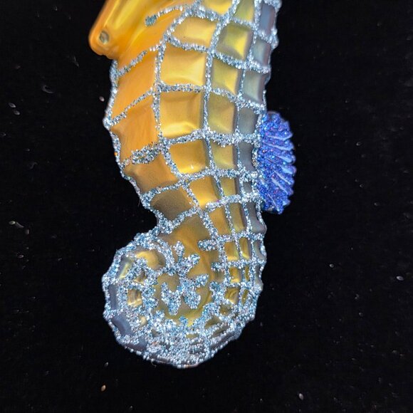 Old World Christmas Blue Seahorse Ornament Glass Blown Hand-Painted Box - Picture 5 of 16